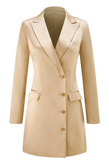 Champagne Peak Lapel Satin Midi Work Dress